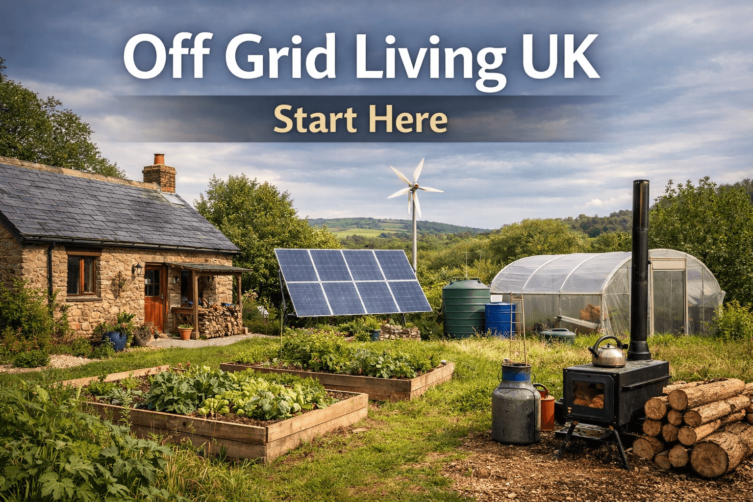 Off Grid Living UK Start Here Off Grid Living UK beginner setup with modest rural home and practical self-reliant systems
